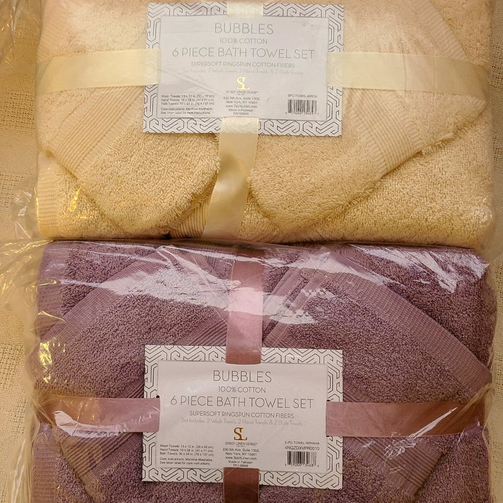 Bubbles 6 pc Cream or Lavender  Bath Towel Set